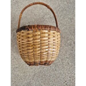 Vintage Handwoven Philippine Rattan Basket Handle 6.5" Wicker Boho Catchall